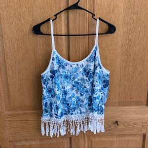 Floral Printed Crop Top with Fringed bottom